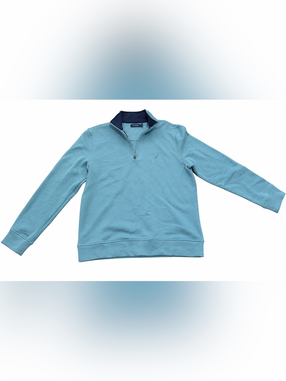 Nautica Men’s Teal Quarter Zip Fleece Pullover Sweatshirt Medium Navy Collar